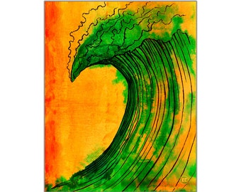 Green Refraction Wave Print, Tropical Surf Art, Beach Decor