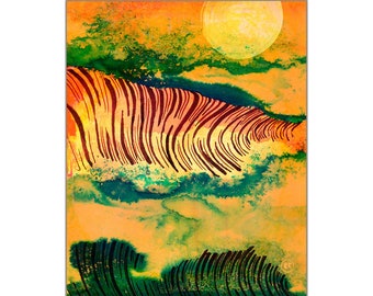 Fiery Sunset Wave Art Print, Salty Flow, Beach Decor