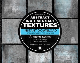 Grayscale Ink Texture Overlays, Cyan Accent, Photo Backgrounds (Digital Download)