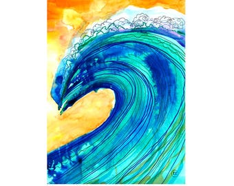 Ocean Wave Art Print | Abstract Seascape, Coastal Decor (12"x16")