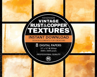 Copper Rust Watercolor Textures, Sepia Digital Paper (Digital Download)