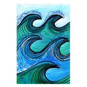 Surf Art Print, Beach Style Home Decor, Ocean Wave Art, Surfing Illustration, Surf Decor
