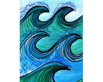 Ocean Wave Art Print, Turquoise Surf Decor