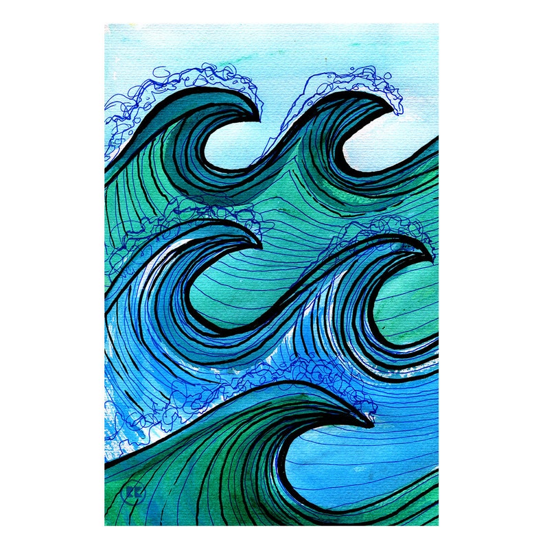 Ocean Wave Art Surf Art Print Surf Decor Beach Style Home Decor Surfing Illustration