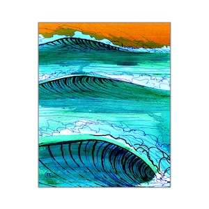 Surf Art Poster Print, StrandStil Home Decor, Ocean Wave Art, Surfing Illustration, Surf Dekor, Tropical Print