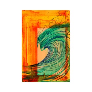 Surf Art Print, Wave Wall Art, Ocean Print, Surfing Poster, Surf Decor, Watercolor Print, Wave Poster, Tropical Ocean Painting