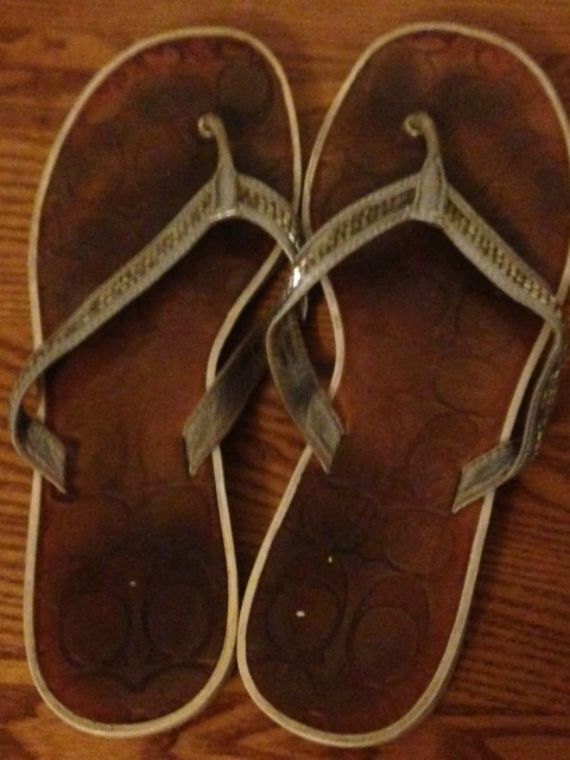 Coach silver flip flops Clearance