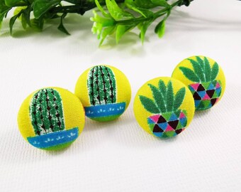 Cactus Plant Earrings | Succulent Earrings | Chartreuse Fabric Earrings | Plant Lover Gift