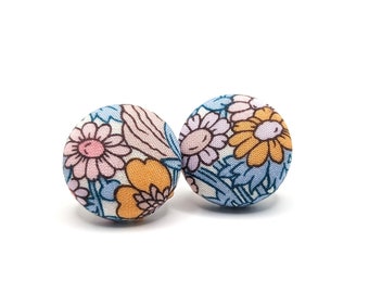 Pastel Floral Bloom Fabric Button Stud Earrings, Liberty of London Earrings