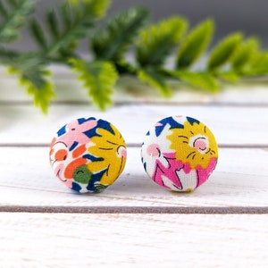 Liberty of London Bright Coloured Fabric Button Stud Earrings, Pretty Earrings for Women, Teachers Gift Ideas, Christmas Gift for Her