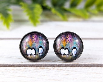 Magpie Glass Stud Earrings, 12mm Earrings Small, Gift for Teen Girls