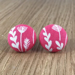 Pink Geometric Fabric Button Earrings Set of 3