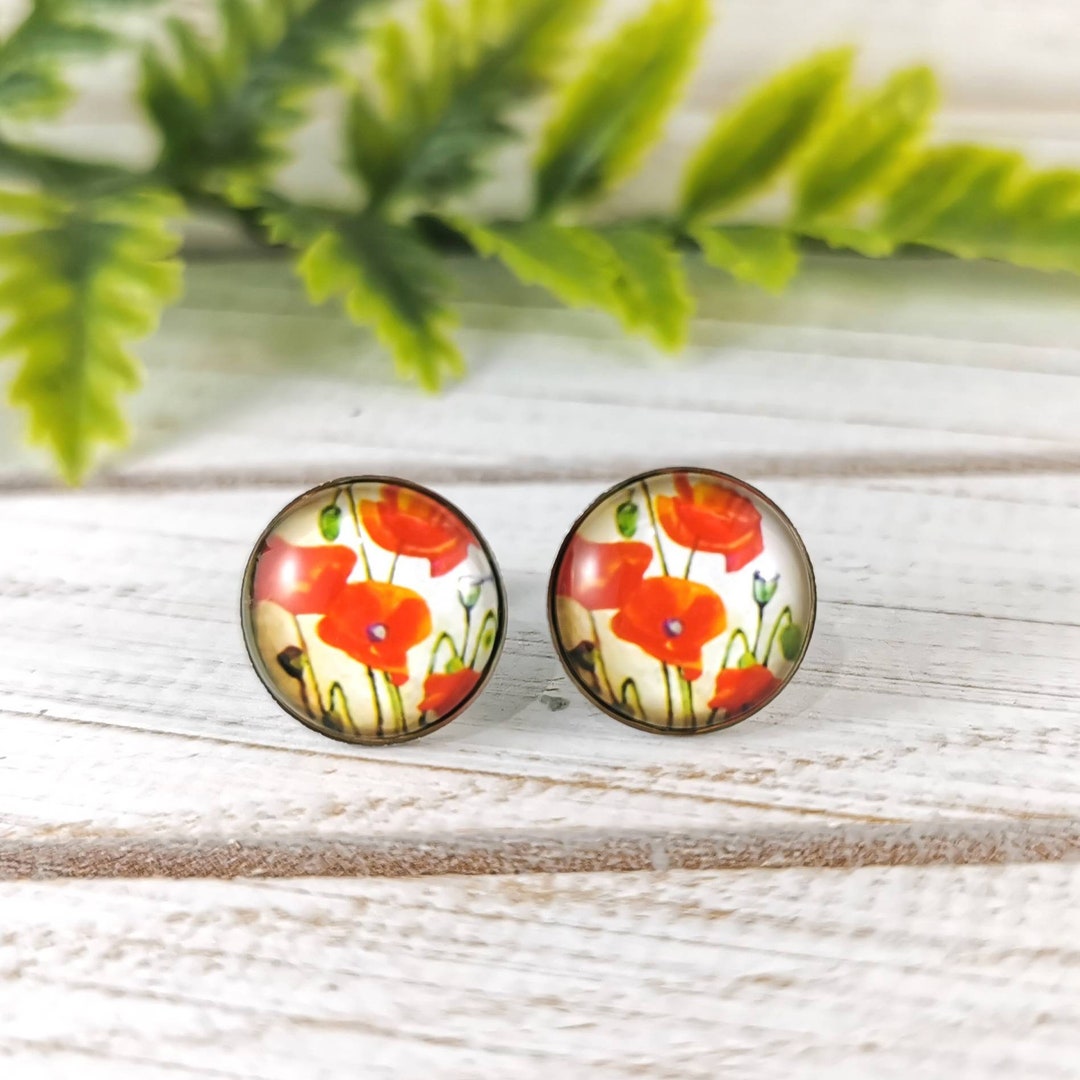Poppy Flower Earrings Poppy Earrings Gift for Mum Small Etsy Australia