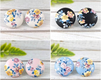 Flower Stud Earrings, Faux Leather Button Earrings, Christmas Gift Ideas for Women, Birthday Gift Girlfriend