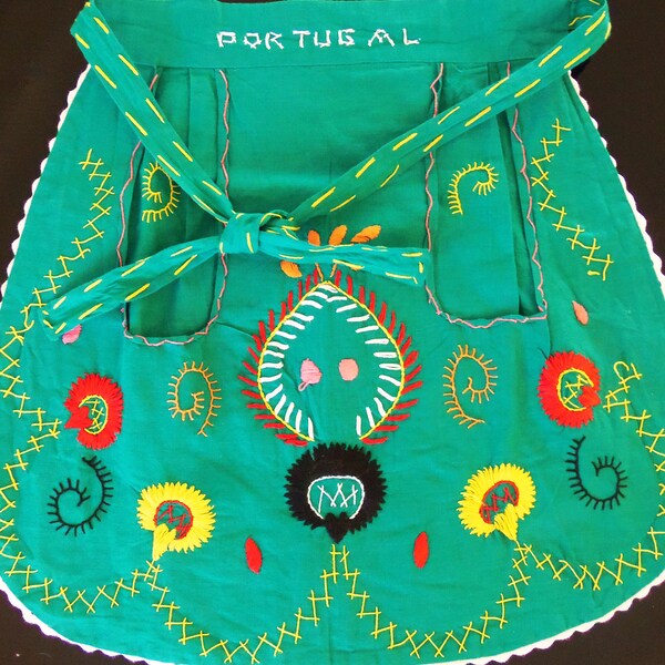 Apron Vintage Handmade Stitched Portugal Women's Half Apron With Pocket Kitchen Clothing Fun and Flirty by picadillymarket