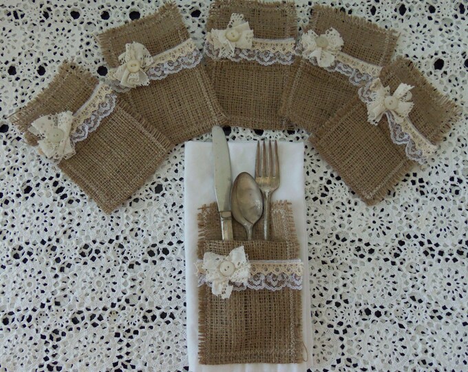 Set 6 Burlap Silverware Holders Pockets Rustic Wedding Bridal Etsy