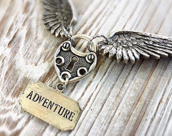 Follow Your Heart Gypsy Soul Adventurer's Silver Plated Angel Wing and silver plated rollo link chain Necklace