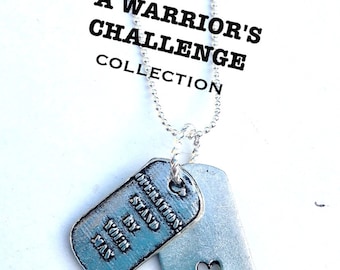 A Warrior's Challenge Mini Dog Tags Operation Stand By Your Man Charm and Silver Plated Chain Necklace