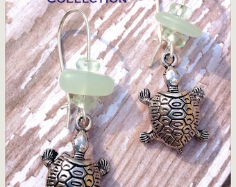 EVERSEA Apocalypso Blue Sea Turtle and Sea Glass Hook Earrings