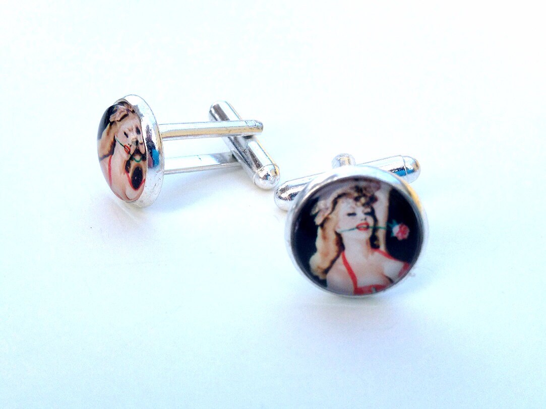 Carmen Blonde With a Rose Pin up Girl Silver Cufflinks - Etsy