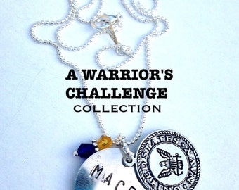 A Warrior's Challenge Navy Seal Team Mace Charm and Silver Plated Chain Necklace with Swarovski crystals