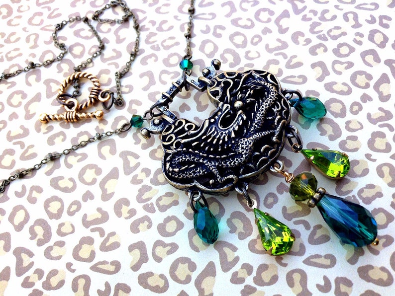 Chinese Dragon Lock With Teal Swarovski Teardrops and Lime - Etsy