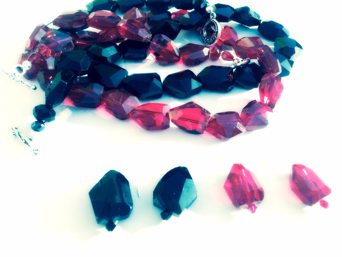 Black Jet Cut Glass Faceted Necklace and Earring Set Etsy