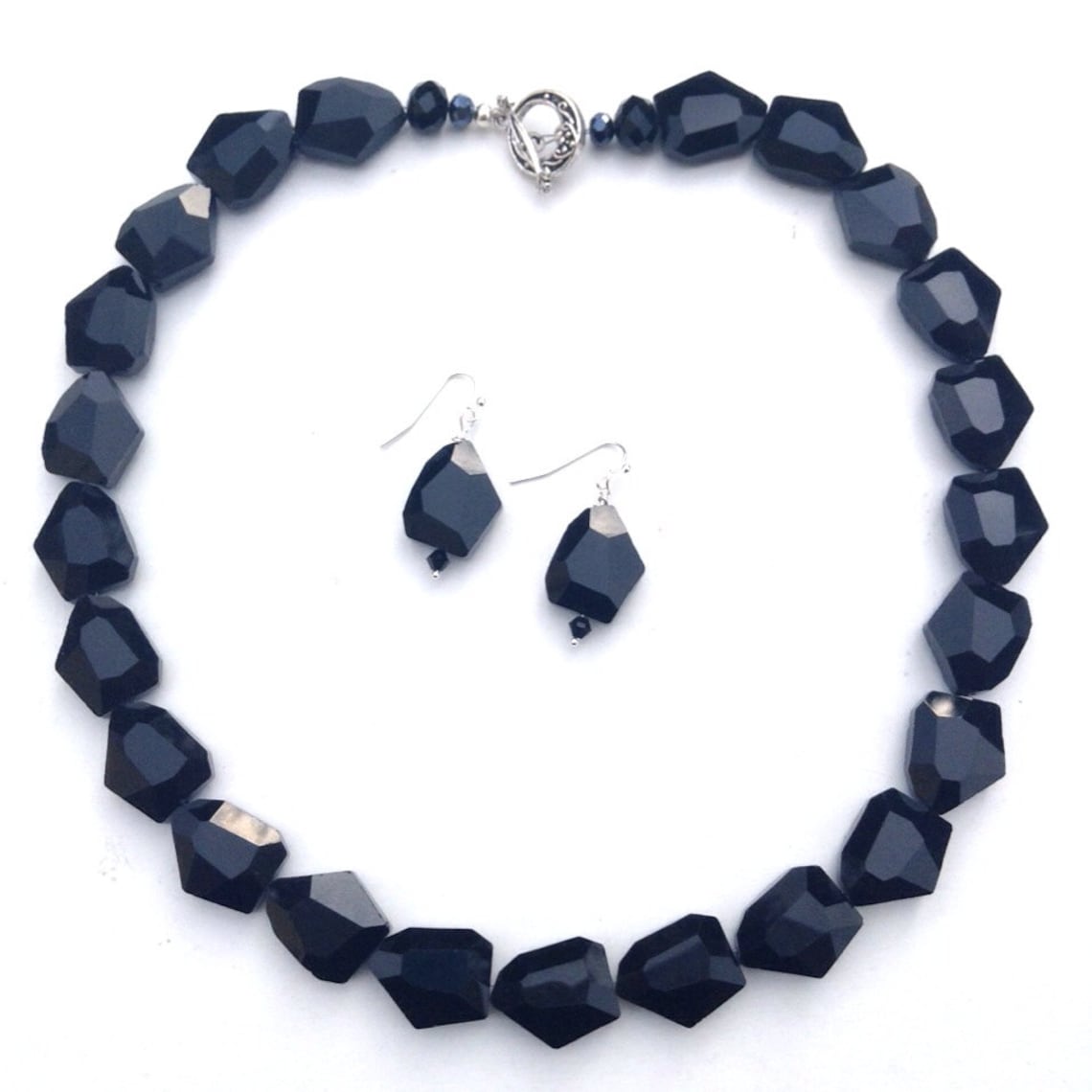 Black Jet Cut Glass Faceted Necklace and Earring Set Etsy