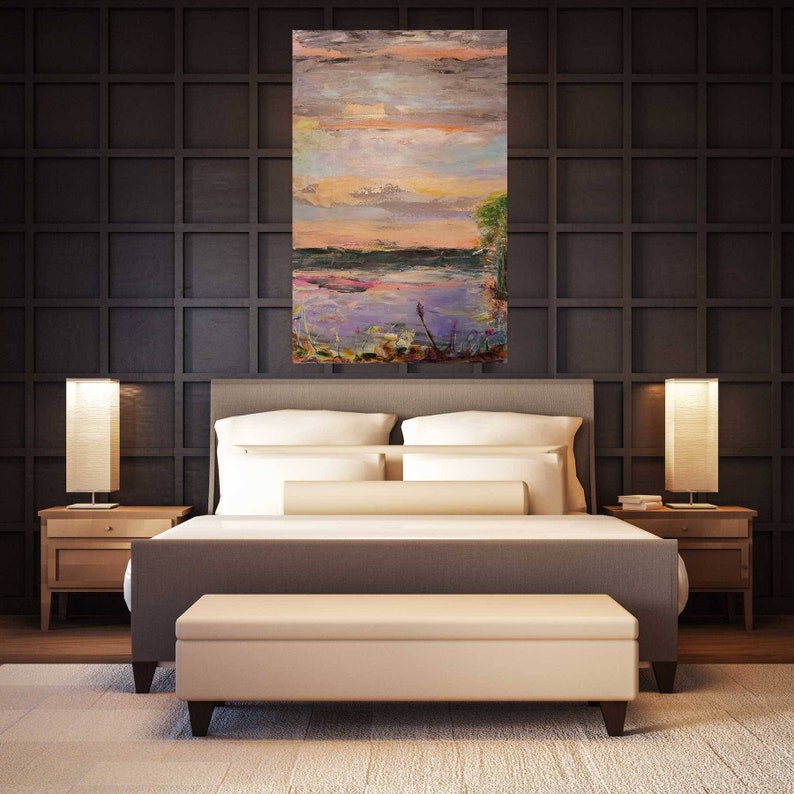 Landscape art for bedroom sunset paintingoriginal wrapped Etsy
