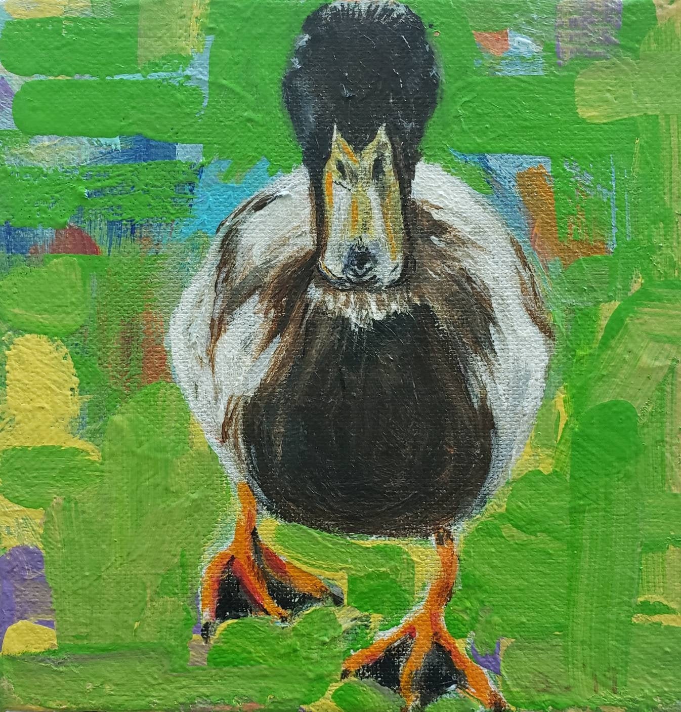 Abstract green painting duck painting and prints art for Etsy