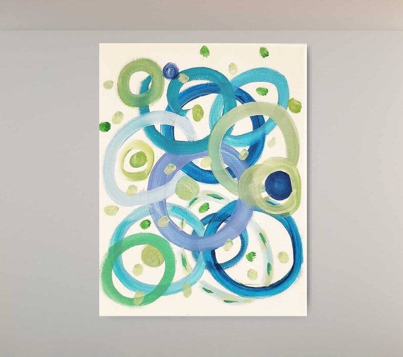 Home Decor Wall Art Neutral Abstract A5A4 Art Print Acrylic Pink Green Blue Apricot Colourful