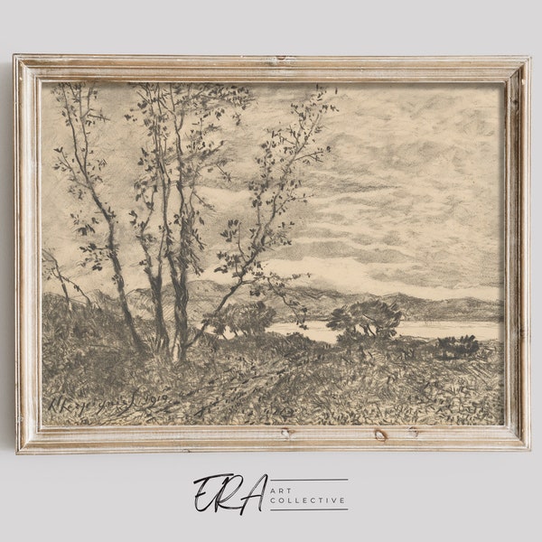 Idyllic Graphite Landscape | Vintage Art Prints | PRINTABLE Wall Art | L36