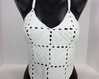 Crochet Crop Top / White Backless Crochet Top / Bohemian Summer Top / White Crochet Top