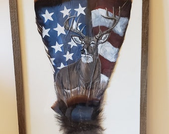 Painted Turkey Feather,  Deer, Patriotic,