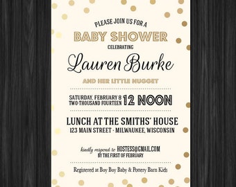Baby shower or bridal shower invitation - gold confetti dots - customized printable file