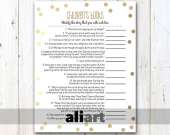 Printable baby shower game - name the children's book - Gold dots