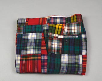 Vintage 1970s/1980s Size 32x31 Tartan Patchwork Madras Trousers