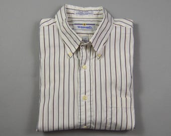 Vintage 1990s Size 17x34/35 White w/Red Stripe Pinpoint Oxford Shirt by Woodward