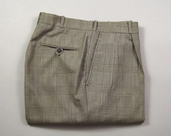 Vintage Size 31x30.75 Black and White Glen Plaid Pleated Trousers by Mark Shale