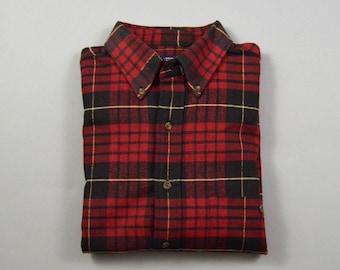 Chemise vintage années 1990, taille moyenne, en flanelle à carreaux rouges et noirs, de la marque Lands' End.