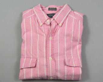 Vintage 1980s Size Large Pink and White Stripe Button Down Shirt by Lord and Taylor