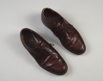 Vintage 1960s Nunn Bush Brown Leather Split Toe Shoes Size 7 EEE