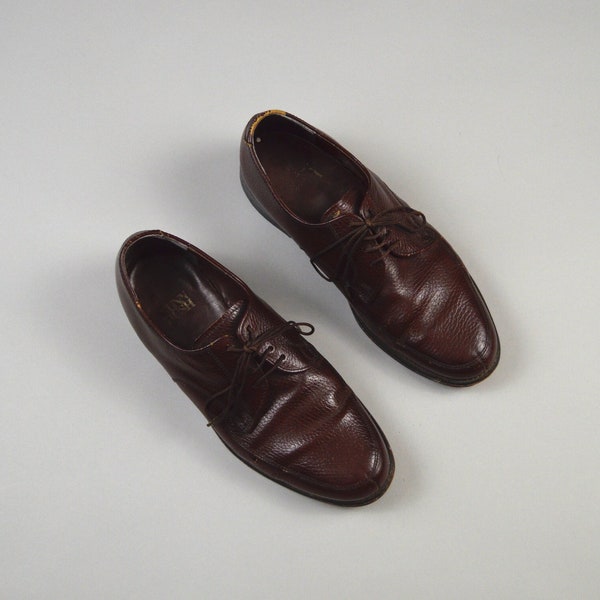 Vintage 1960s Nunn Bush cuero marrón zapatos de punta dividida tamaño 7 EEE