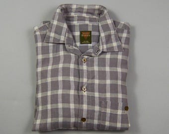 Vintage 1990s Size Large Gray Check Linen Shirt by Scott Barber