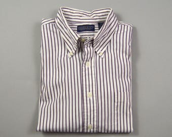 Vintage 1990s Size 17x34 Striped Pinpoint Oxford Shirt by Lands' End