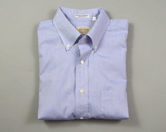 Vintage 1980s Size 16.5x33 Blue Pinpoint Oxford Shirt by Houston Gold Bar Collection