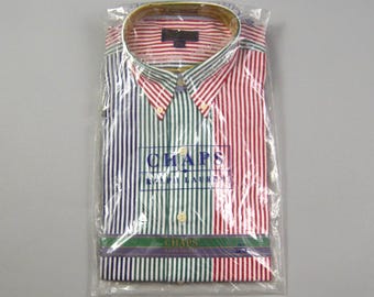 Vintage Deadstock 1990s Size 16.5x34/35 Multi Color Stripe Button Down Shirt by Chaps Ralph Lauren