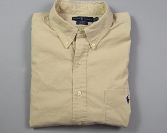 Vintage Size XXL Khaki Cotton Twill Button Down by Ralph Lauren