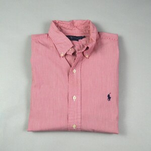 Vintage 1990s Size Large Red and White Stripe Button Down Shirt by Ralph Lauren