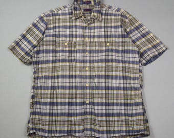 Vintage 1980s Size Large Short Sleeve Madras Shirt by Hathaway